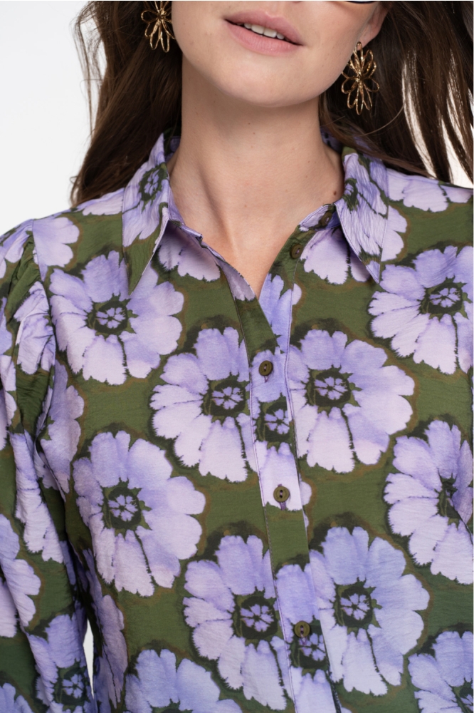 BLOUSE MET BLOEMENPRINT EN BALLONMOUWEN 53609 20 000380 PURPLE/GREEN